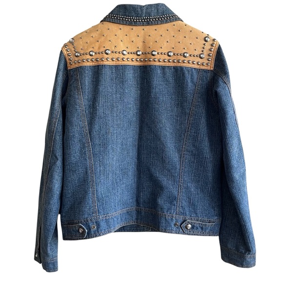 Cripple Creek Western Denim & Leather Studded Rhinestone Jacket - Size M - Picture 2 of 12